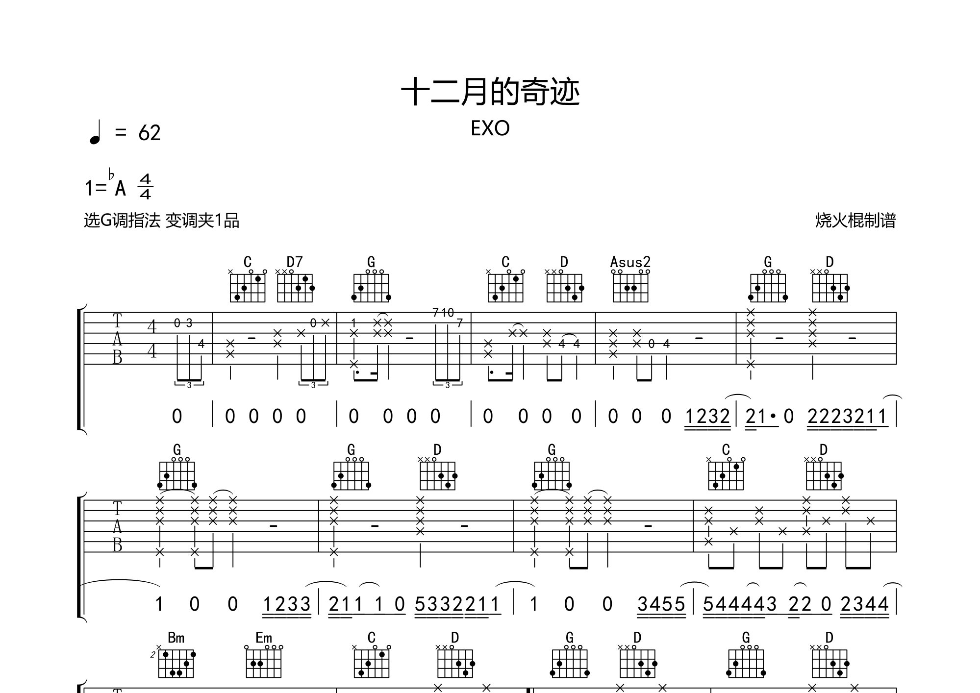 bpm 吉他谱类型:弹唱 编配调式:g调 歌曲难度:低 变调夹:1品 曲谱说明