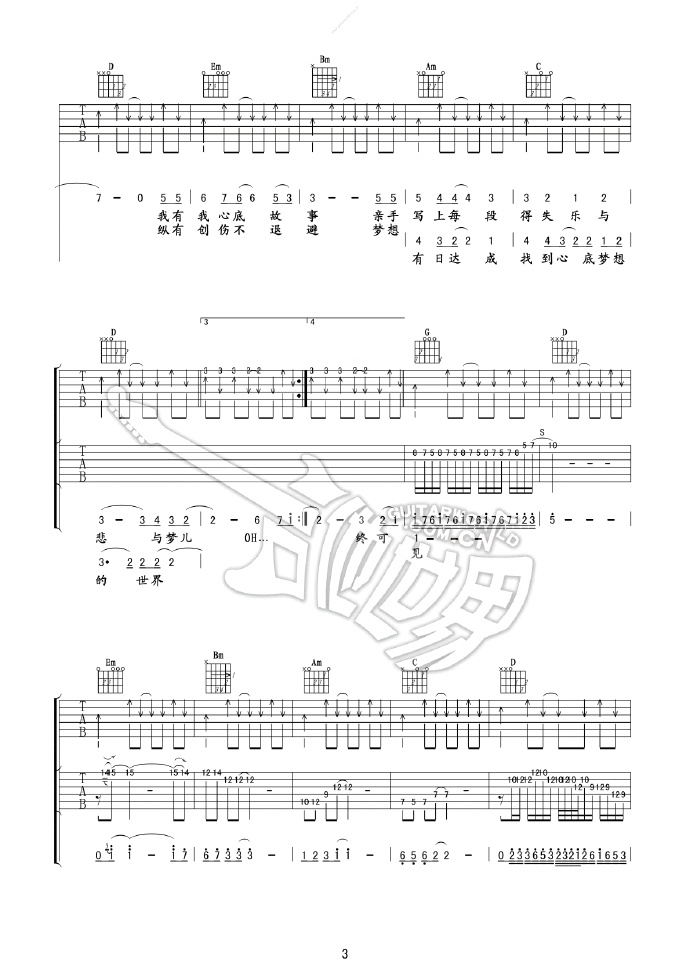 不再犹豫吉他谱3