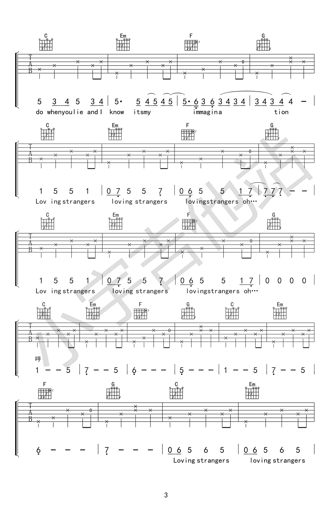 Loving Strangers吉他谱3