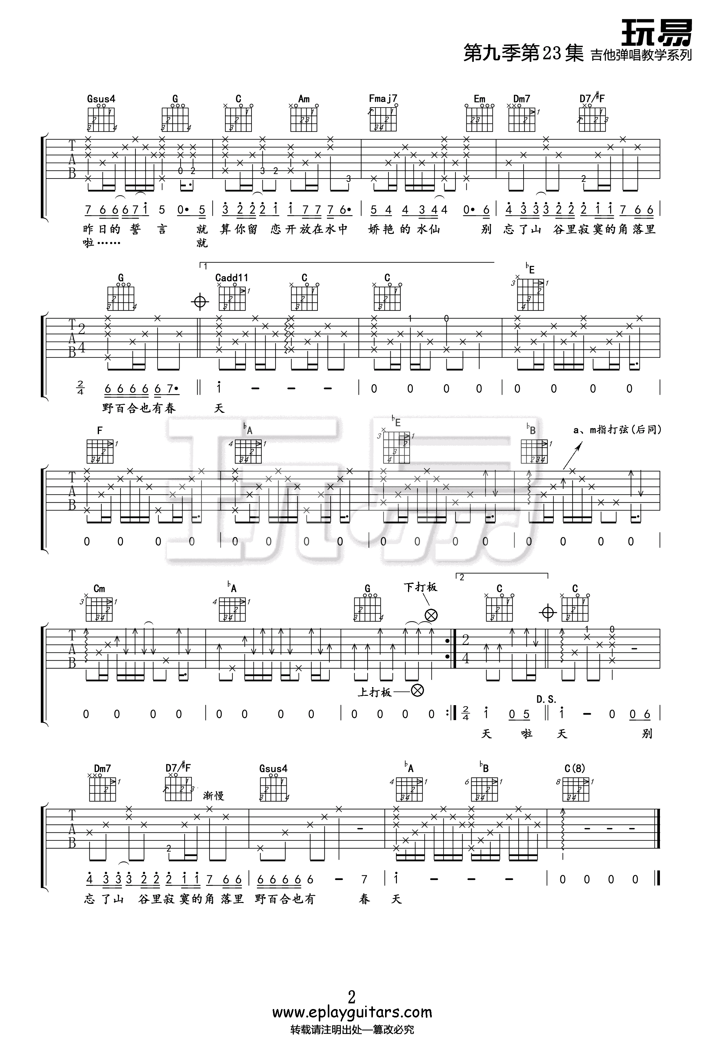 野百合也有春天吉他谱2