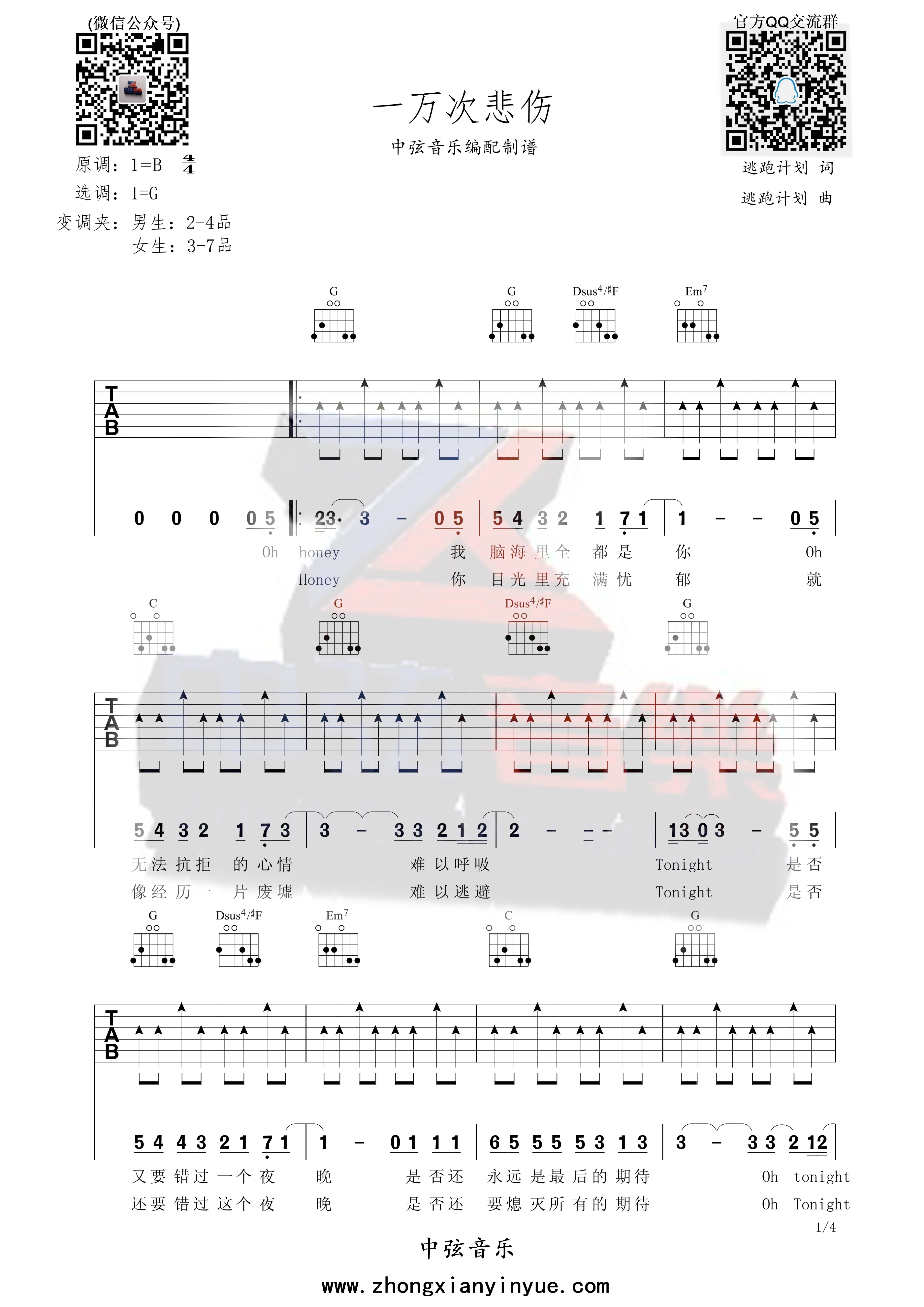 一万次悲伤吉他谱1