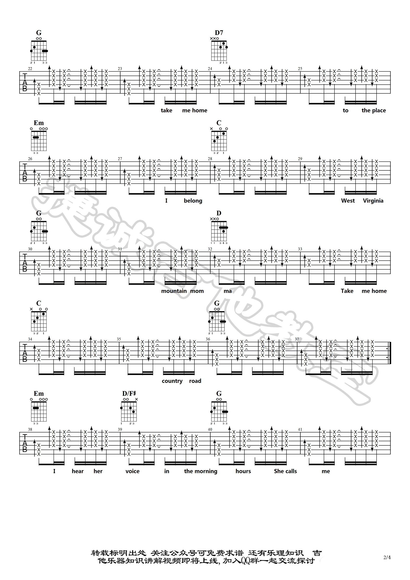 Take Me Home Country Roads吉他谱2