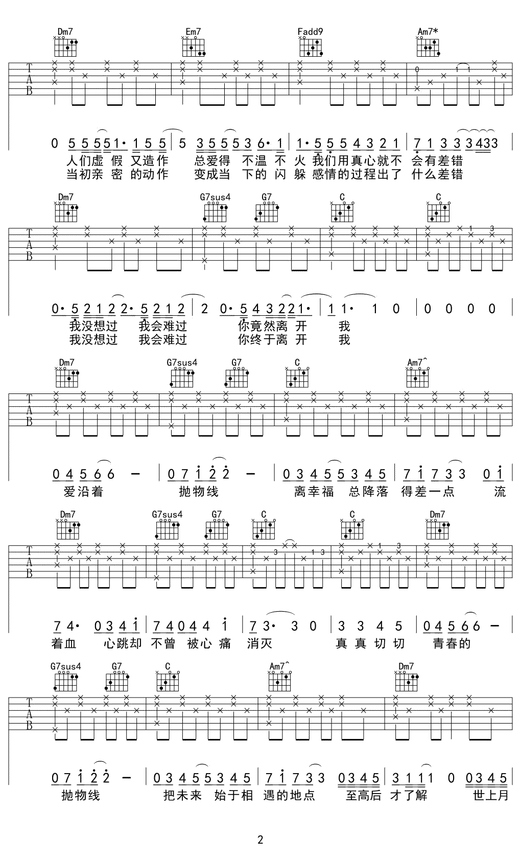 抛物线吉他谱2