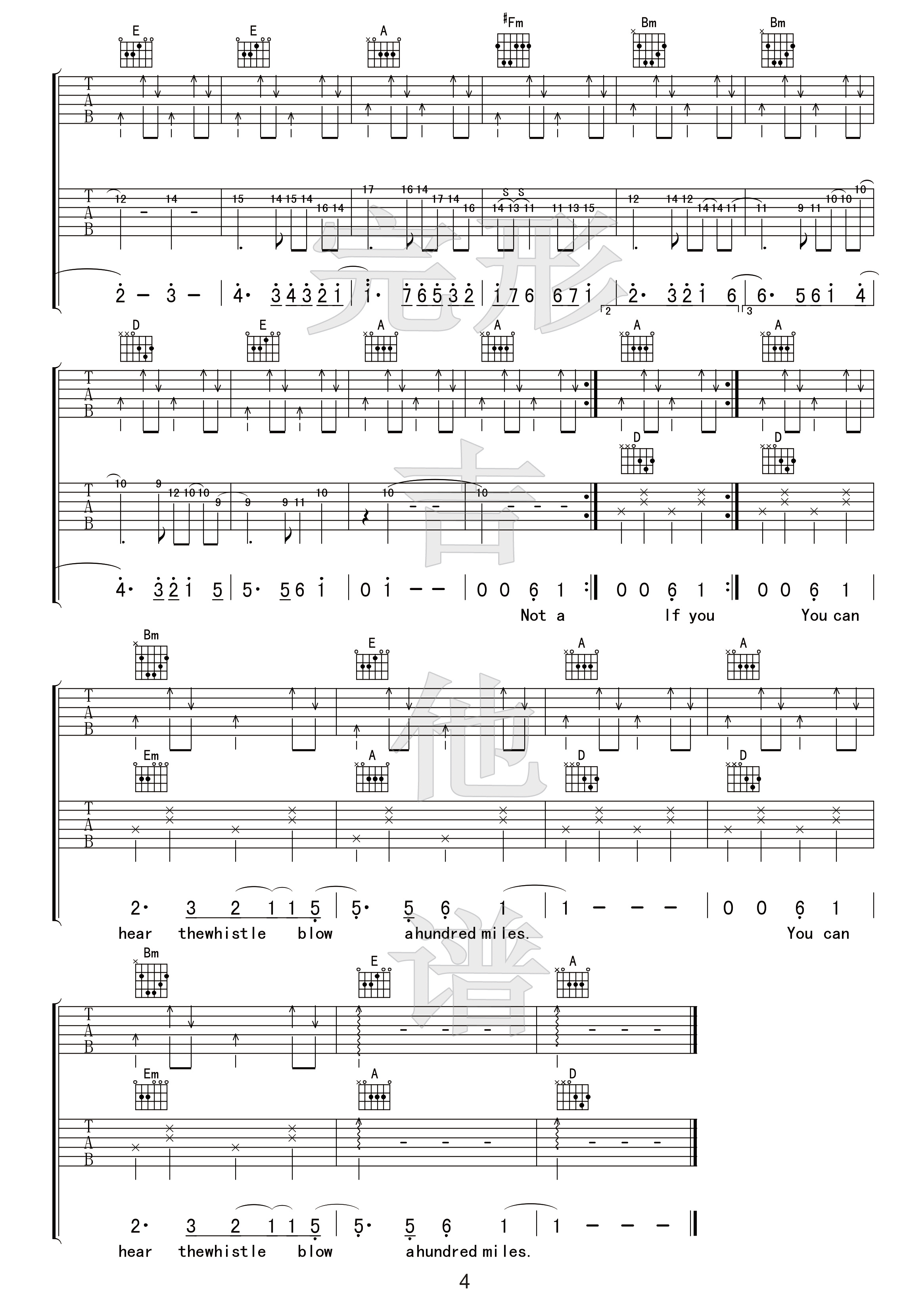 500miles吉他谱4