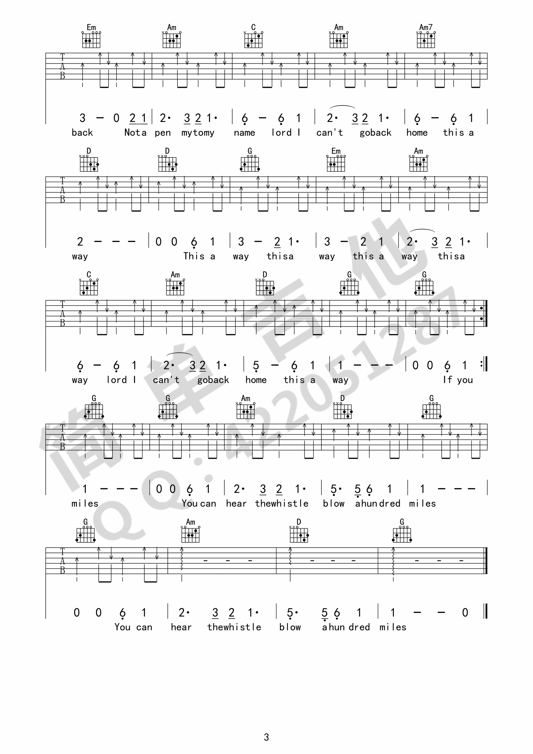 500miles吉他谱3