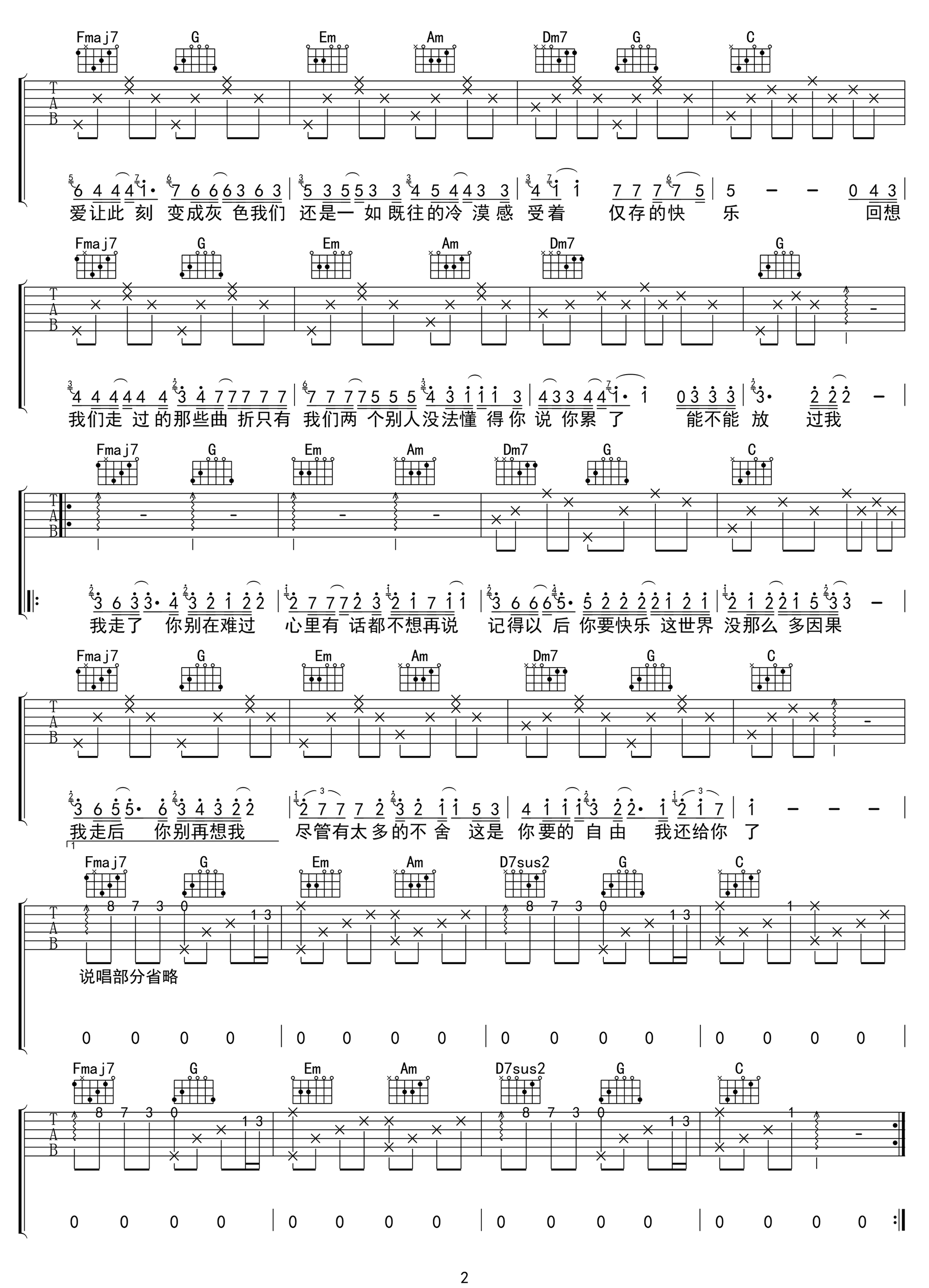 我走后吉他谱2