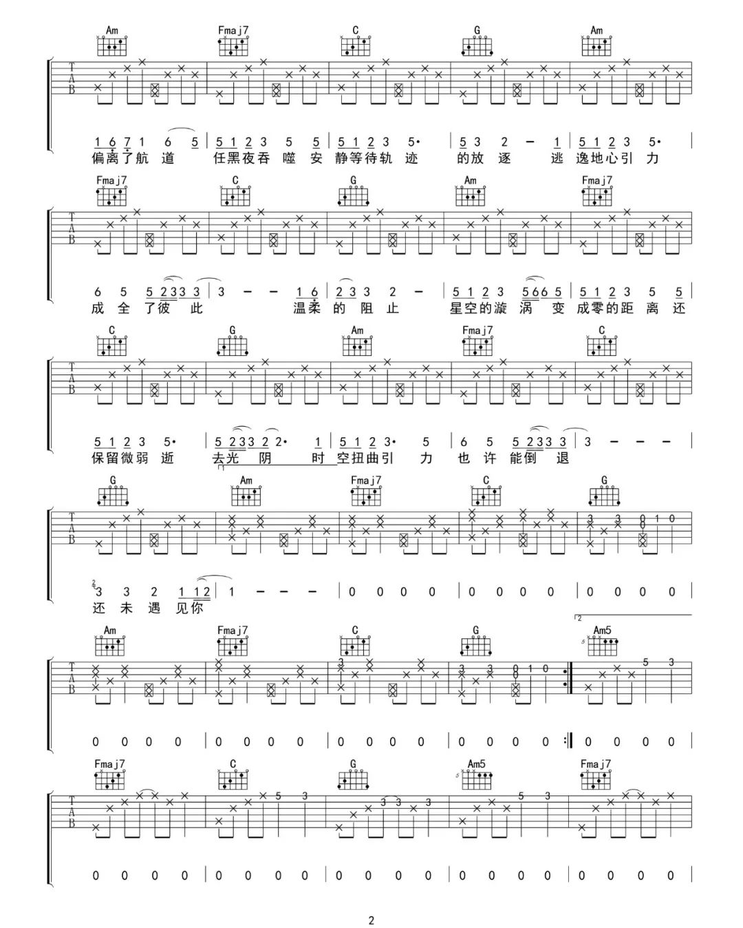 坠落星空吉他谱2