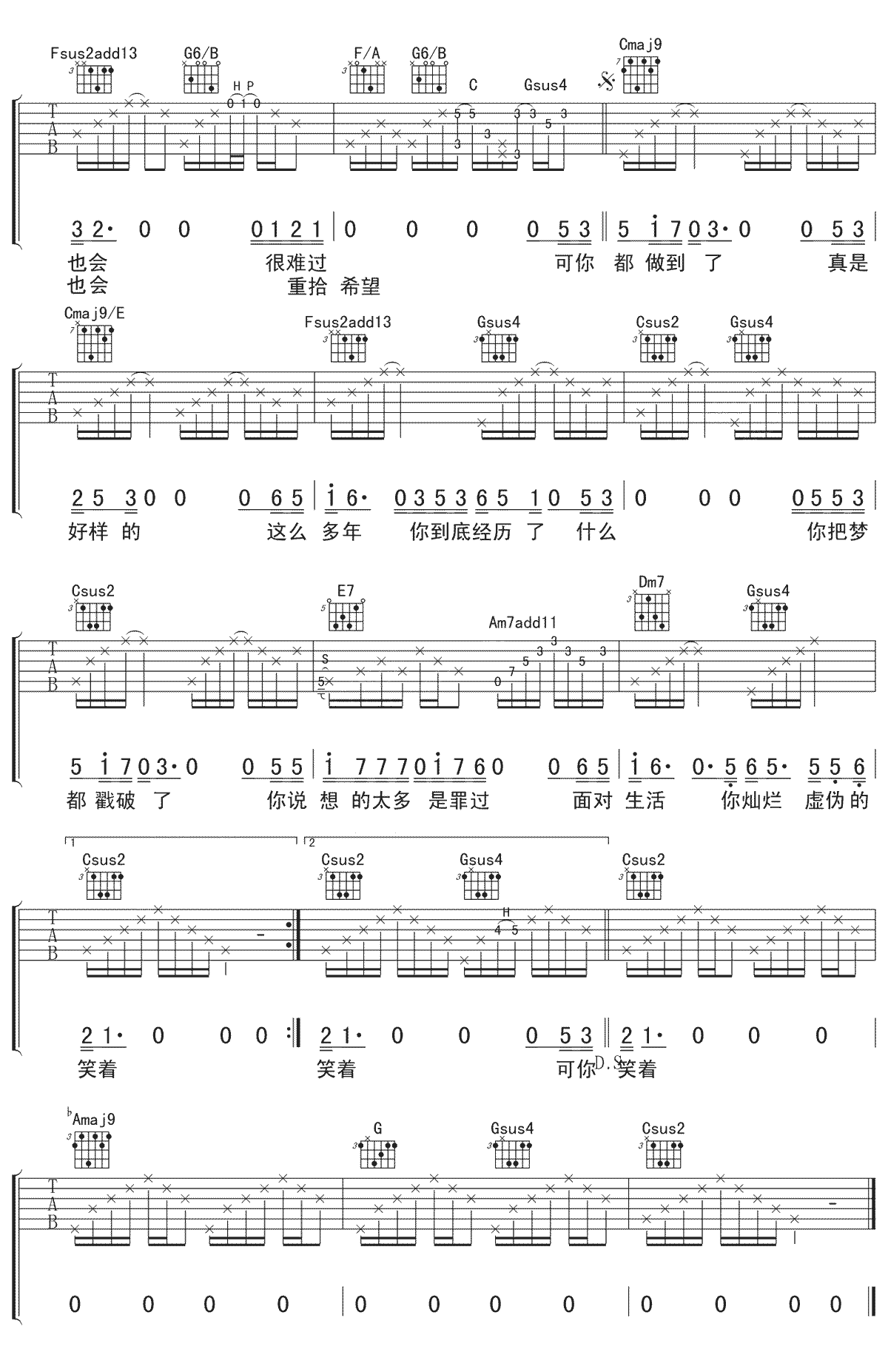 其实我想对你说吉他谱2