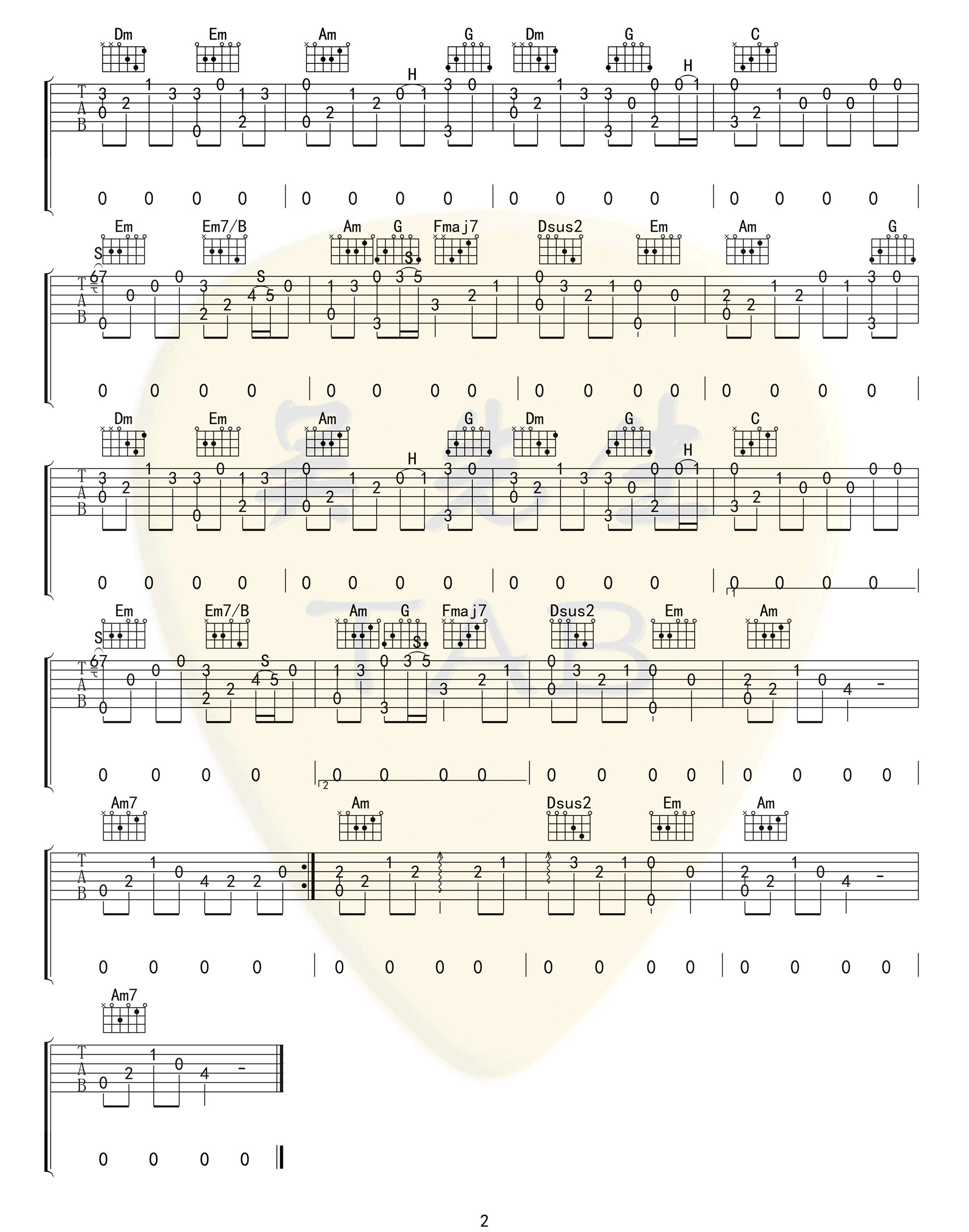 烟花易冷吉他谱2