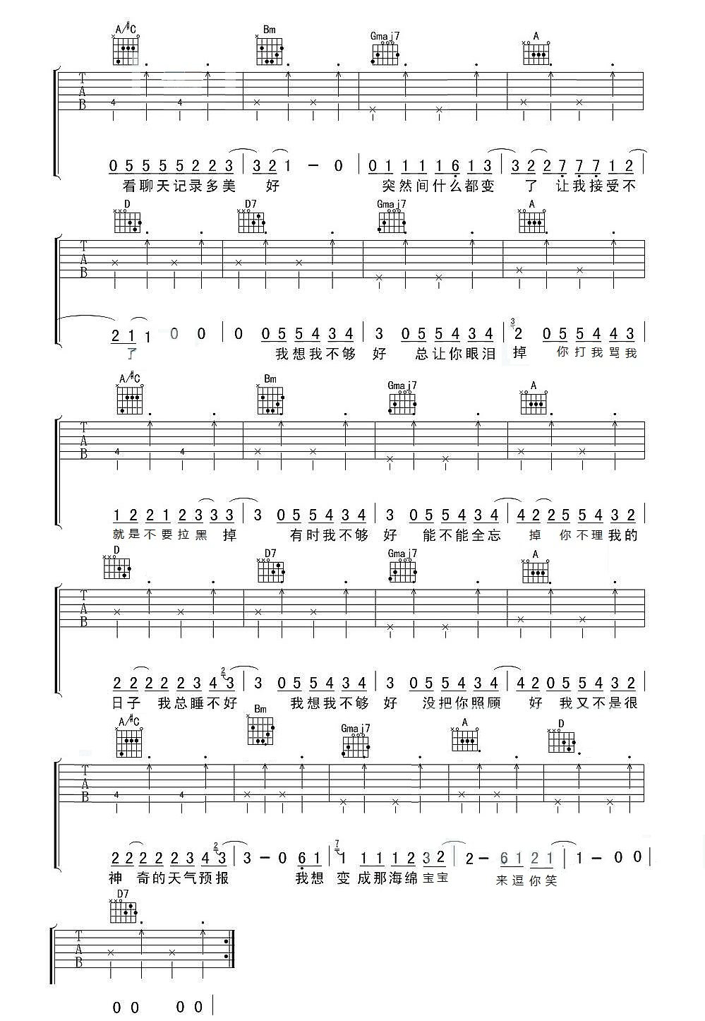 我想我不够好吉他谱2