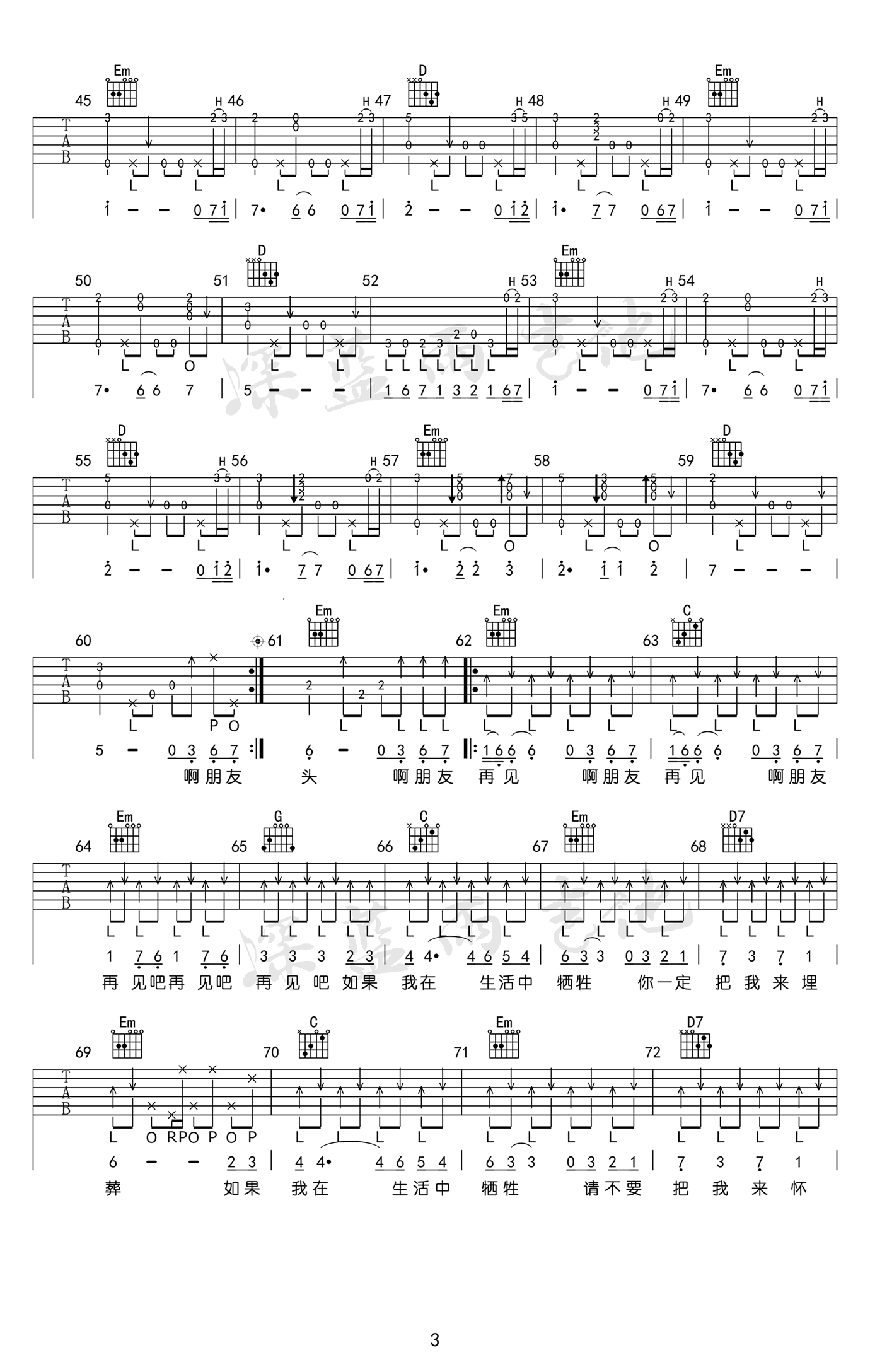 啊朋友再见吉他谱2