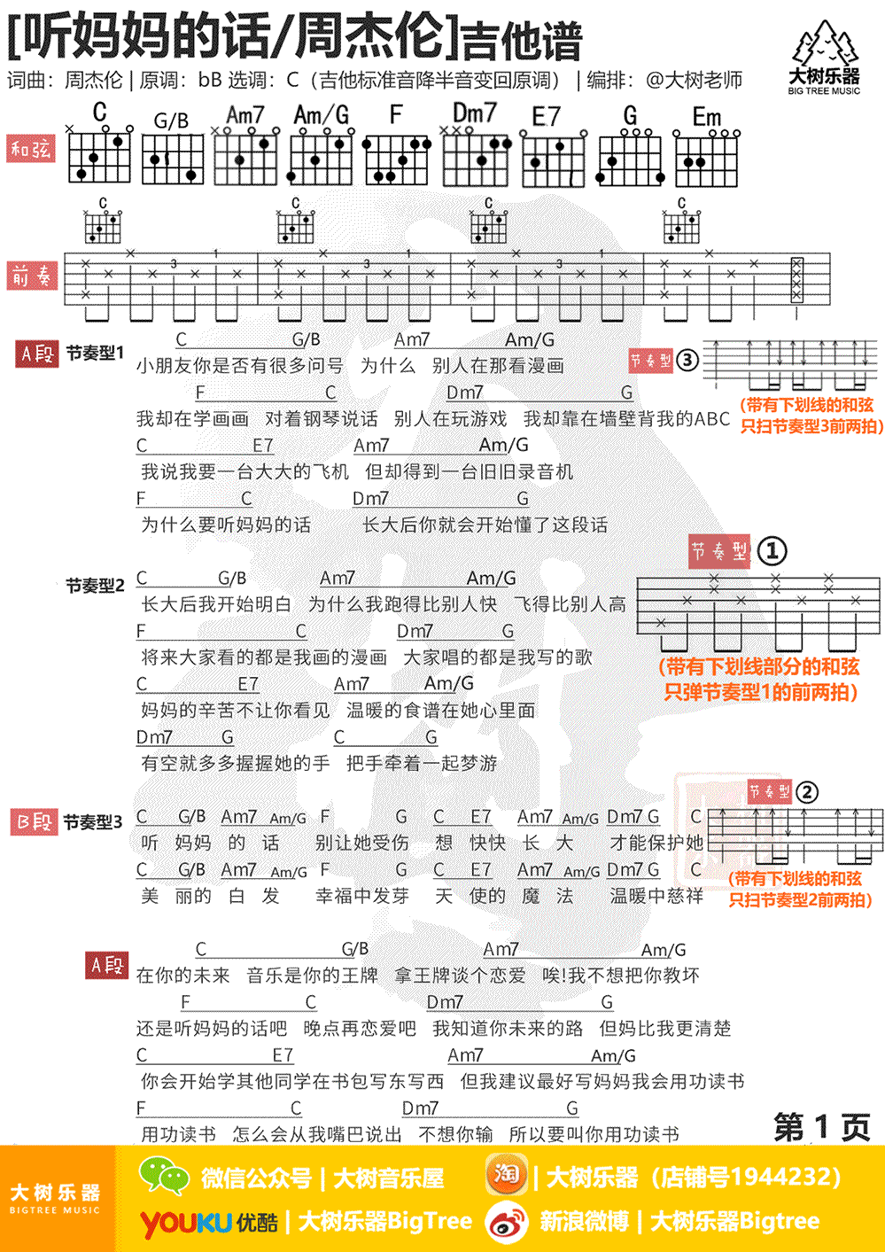 听妈妈的话吉他谱1