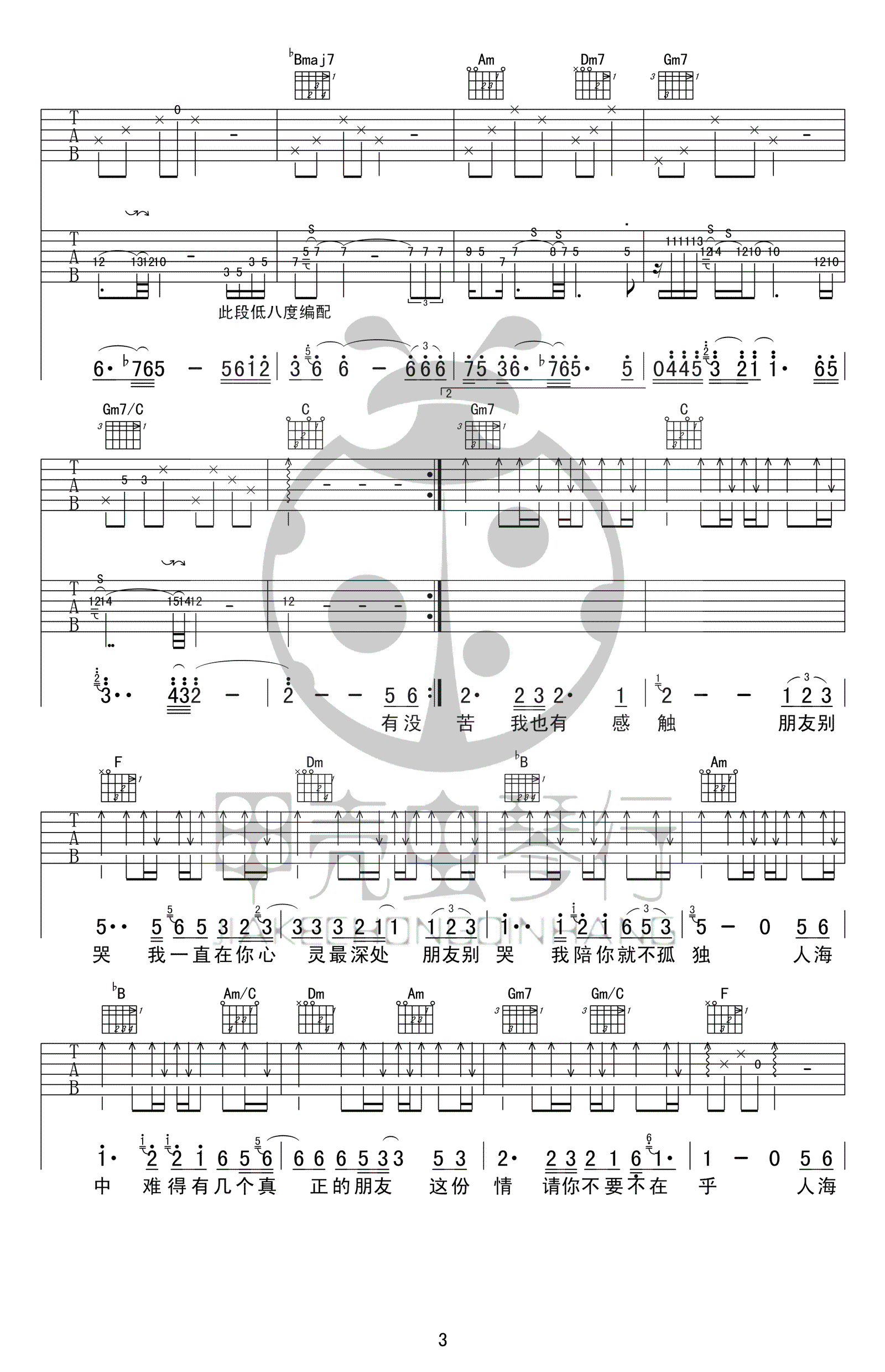 朋友别哭吉他谱3