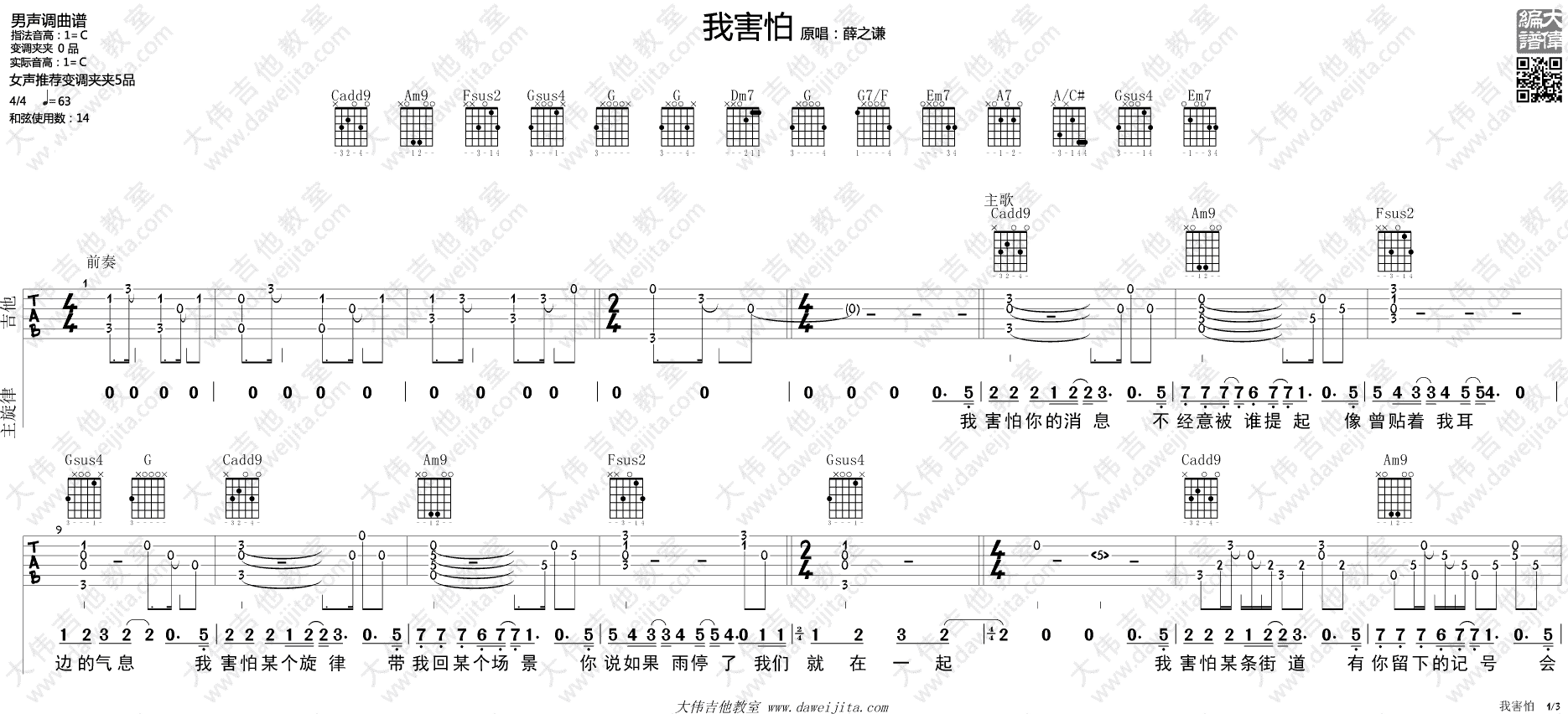 我害怕吉他谱1