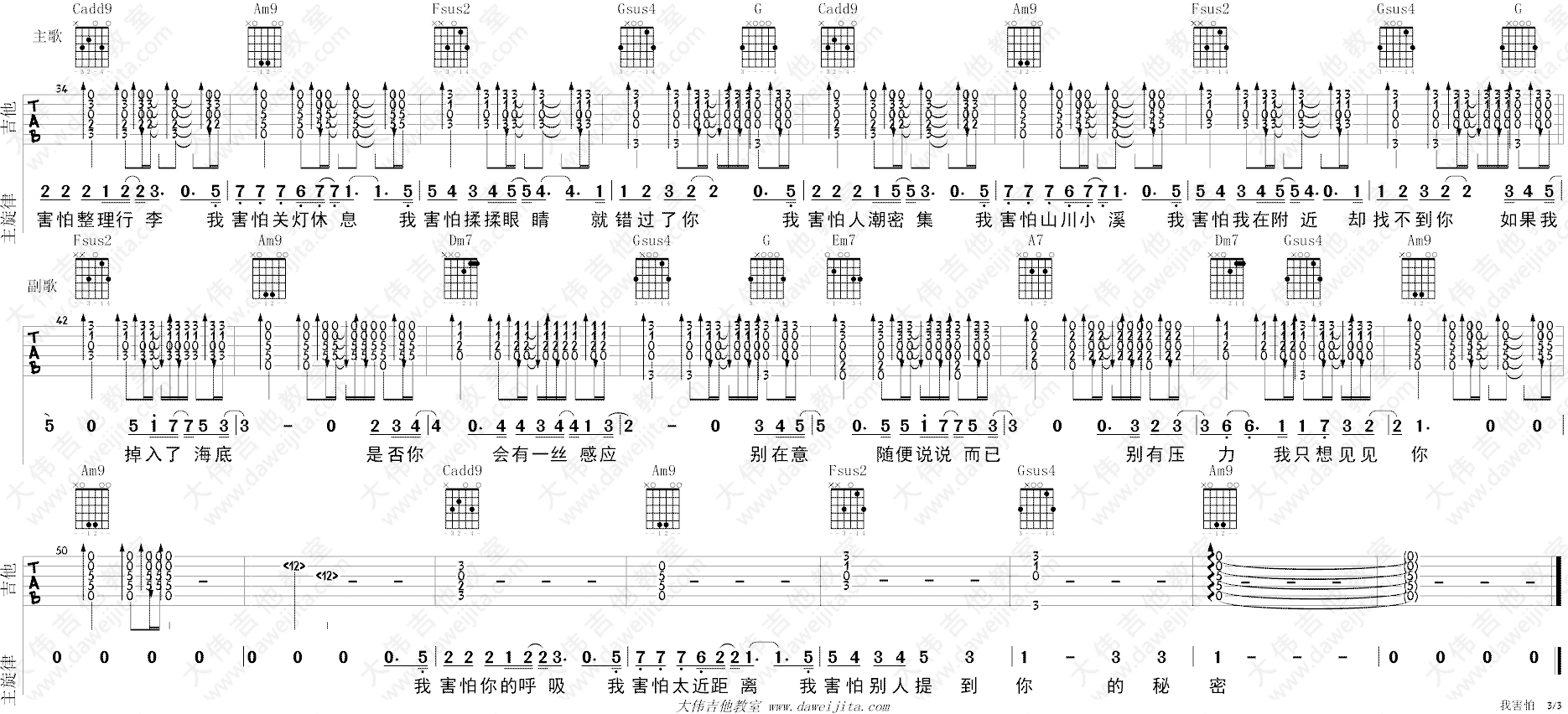 我害怕吉他谱3